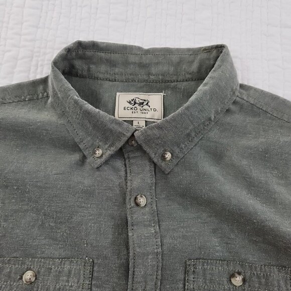 Ecko Unltd. Button Down Shirt Men's L Green Chambray Long Sleeve EUC LN - Picture 8 of 16